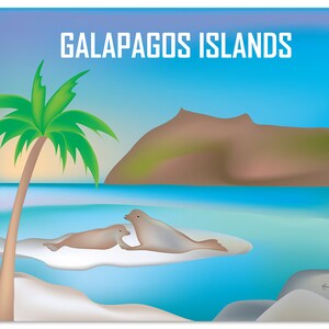 Arte de las Islas Galápagos, arte mural de las Islas Galápagos, impresión latinoamericana, mapa de las Islas Galápagos, estilo póster de las Islas Galápagos - E8-O-GAL