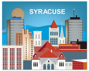 Syracuse Ny Skyline Print, Syracuse Wall Art, Syracuse New York Print Gift, Upstate New York Print, Syracuse Office Art - style E8-O-SYR