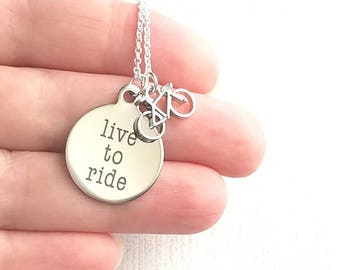 Collier vélo, collier vélo, collier vélo en argent, pendentif vélo, breloque vélo, pendentif vélo, collier cycliste, live to ride, cyclisme