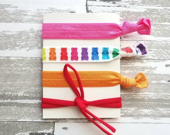 Gummy Bear Accessories, hair tie set, hair band, rainbow color ties, elastic ribbon, no crease head wear, candy hair band, ladies girls gift