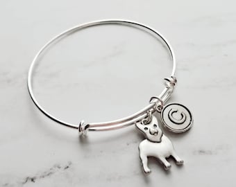 Corgi Jewelry - adjustable bracelet bangle double loop pet dog charm - personalized letter initial monogram - Pembroke Welsh herders