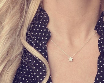 Silver Star Necklace - .925 sterling silver rolo chain / simple minimalist matte rhodium brass small charm pendant - Baby I'm a STAR