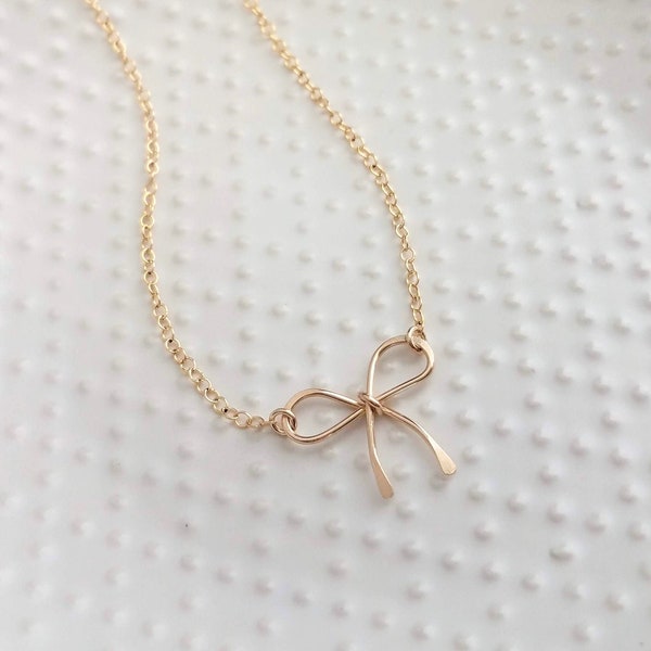 Gold Bow Necklace, 14K gold filled necklace, small bow necklace, bow pendant, wire bow necklace, little bow necklace, bow charm, simple bow