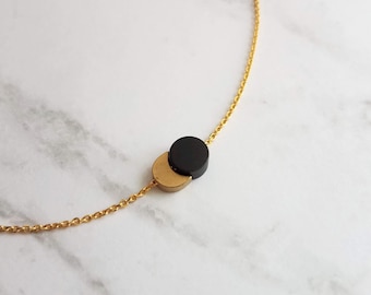 Moon Sun Eclipse Necklace, solar eclipse, delicate chain, celestial jewelry, small gold moon shadow necklace, black gold crescent new moon