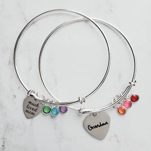 Grandma Bracelet, birthstone bracelet, silver adjustable bangle, mothers day gift, grandchildren, memento bracelet, keepsake gift, charm image 7