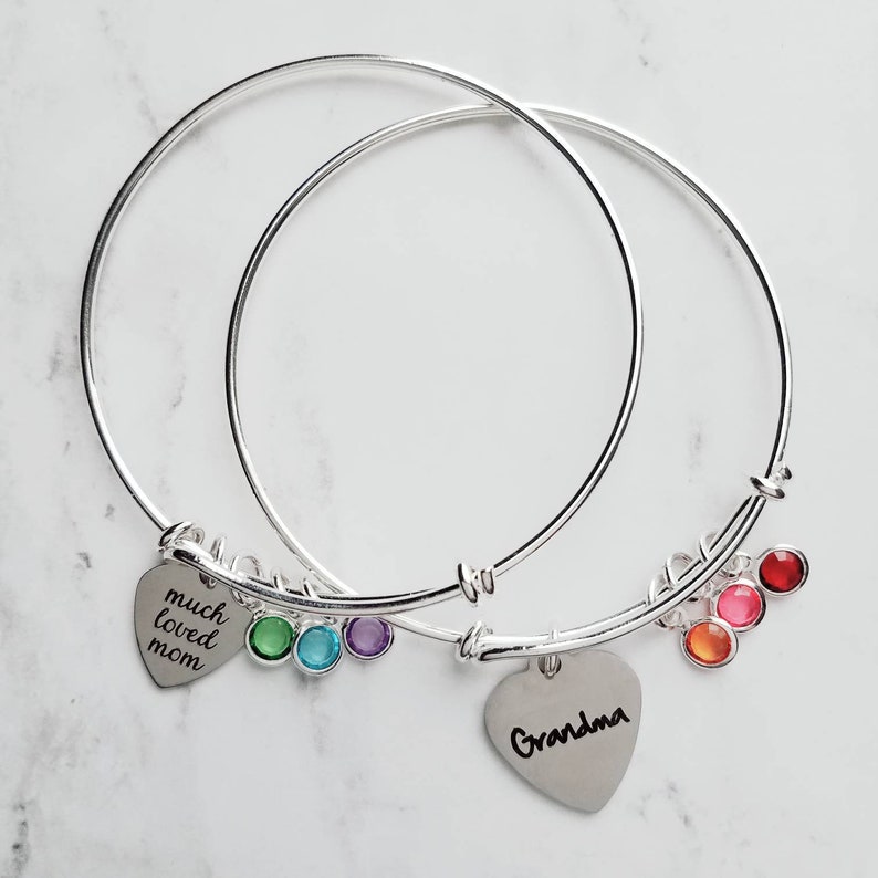Grandma Bracelet, birthstone bracelet, silver adjustable bangle, mothers day gift, grandchildren, memento bracelet, keepsake gift, charm image 7