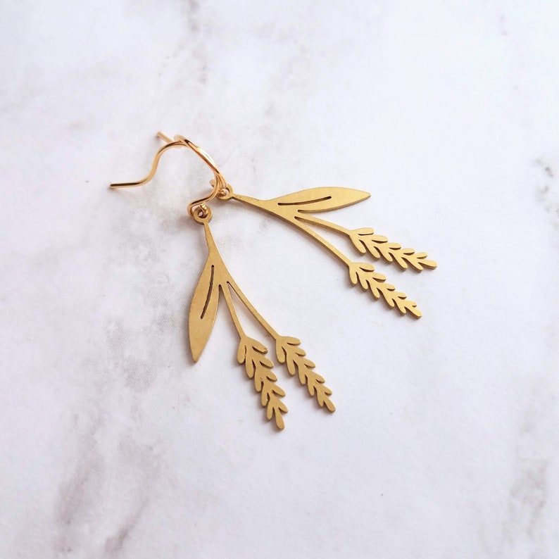 Wheat Earrings, gold wheat earring, wheat stalk earring, farmer earring, cowgirl earring, gold country earring, farm earring, crop earring image 6