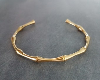 Gold Cuff Bracelet, bamboo cuff, gold bangle, bamboo bracelet, vine bracelet, gold bamboo plant, stacking bracelet, simple plain bangle thin