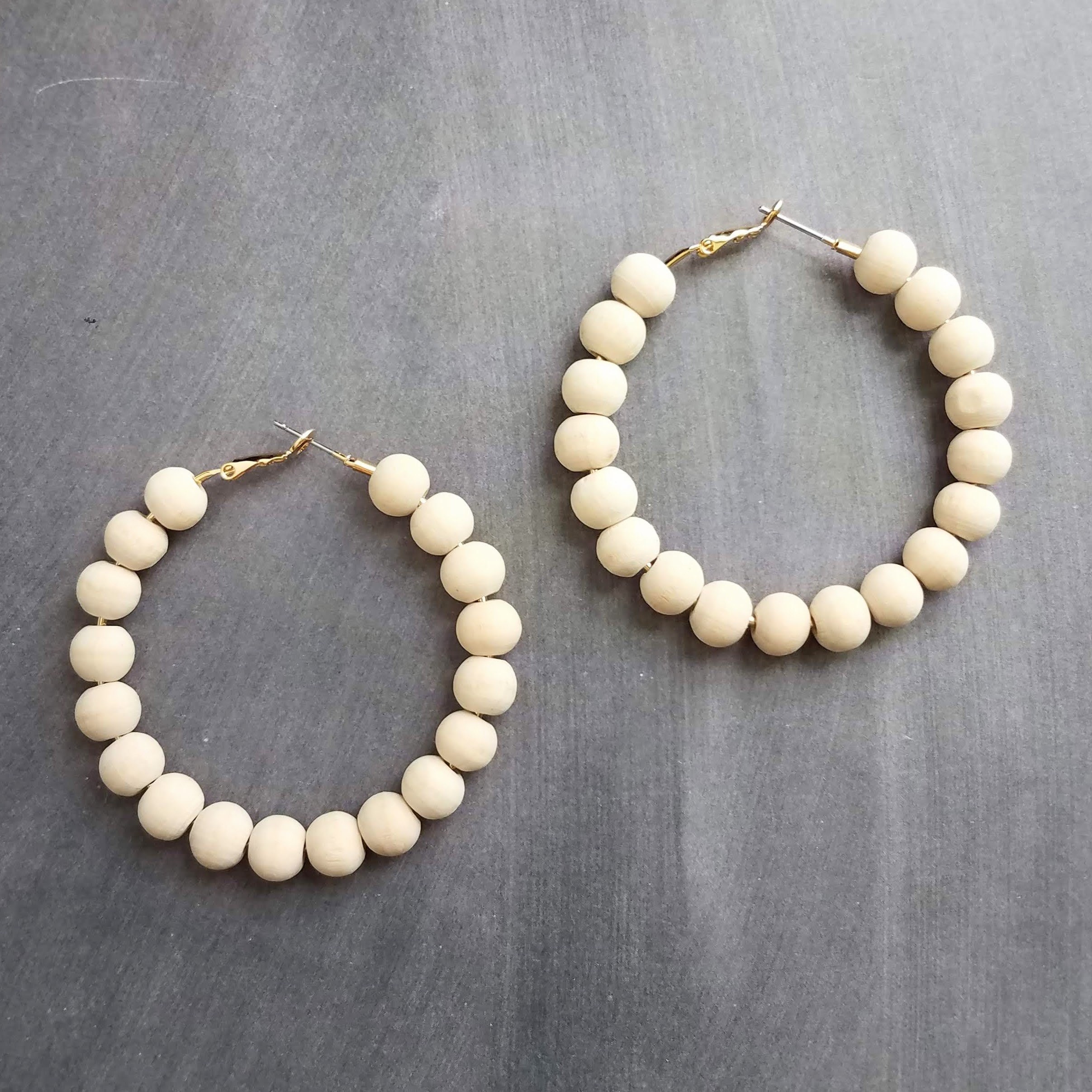 Wood Bead Hoop Earrings large gold hoop summer earrings Etsy