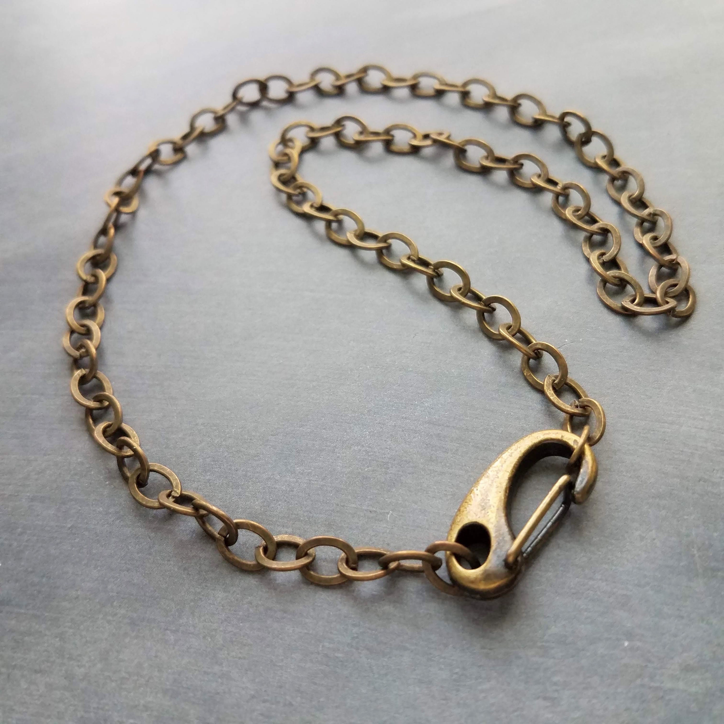 Thick Bronze Chain Necklace, big front clasp chain, punk antique brass…