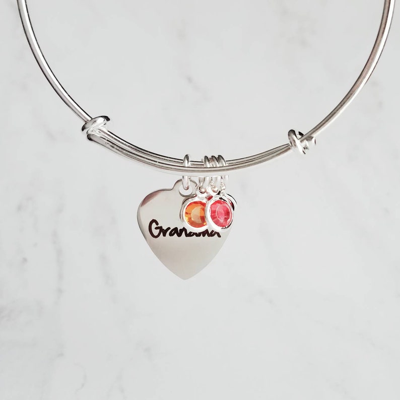 Grandma Bracelet, birthstone bracelet, silver adjustable bangle, mothers day gift, grandchildren, memento bracelet, keepsake gift, charm image 10