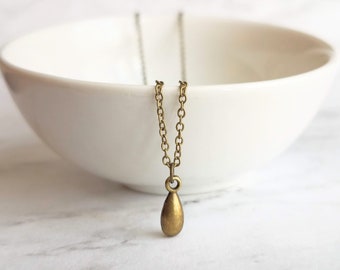 Small Brass Teardrop Necklace, antique bronze necklace, brass necklace, antique brass necklace, tear drop necklace, bronze teardrop pendant