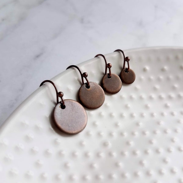 Copper Disk Earrings, small round tag, dark copper earring, antique copper disc, ONE PAIR copper earrings, tiny copper earring, 6 8 10 12mm