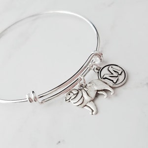 Great Pyrenees Dog Bracelet personalized small letter charm / pet on simple silver wire double loop adjustable bangle custom initial image 3