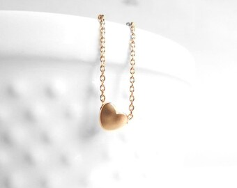 Rose Gold Heart Necklace - tiny  heart necklace, little heart necklace, small heart necklace, matte rose gold, satin rose gold, I love you