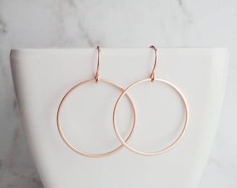 Rose Gold Circle Earrings, rose gold hoop, thin rose gold circle, thin rose gold hoop, thin circle earring, simple circle earring, 14K hook