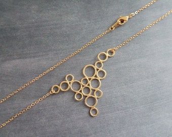 Silver Circles Necklace, bubbles necklace, bubble pendant, rhodium circles pendant connected circles necklace delicate chain, matte silver