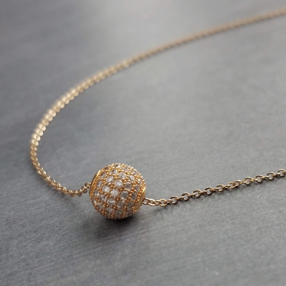 Gold Pave Ball Necklace, Round Crystal Slider, Thin Gold Chain, Diamond Ball,  Crystal Ball Bead, Tiny Faux Diamond, 8mm Cubic Zirconia Cz - Etsy