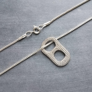 Silver Soda Pop Tab Necklace, pave crystal tag necklace, soda pendant, pop necklace, soda pull tab necklace, silver soda tab, diamond tab