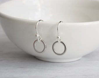 Silver Hoop Earrings, tiny little circle, simple ring dangle, small silver ear hooks, minimalist jewelry, delicate lightweight, gift for her