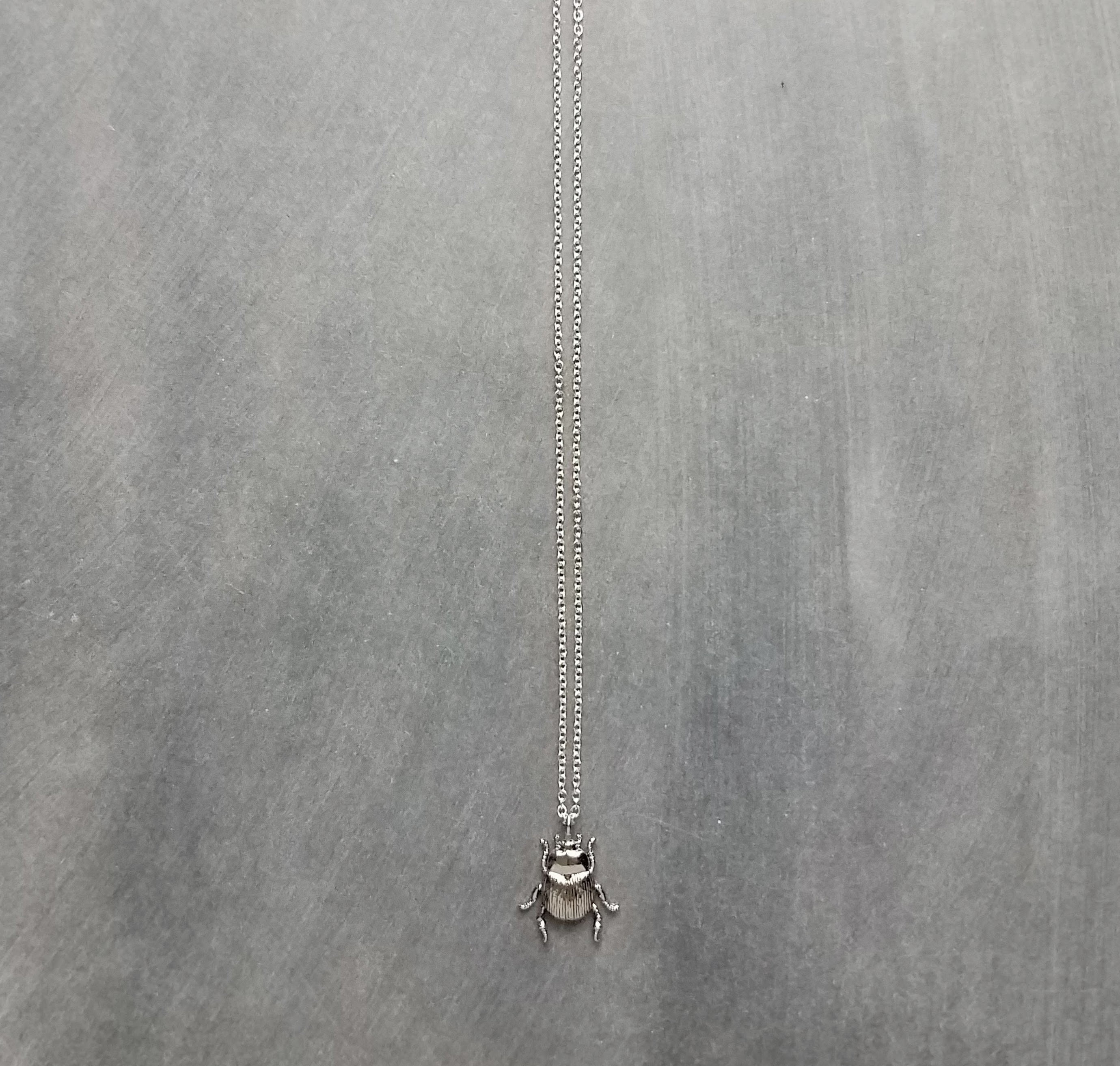 Little Silver Bug Necklace, Small Beetle Pendant Thin Delicate 18in ...