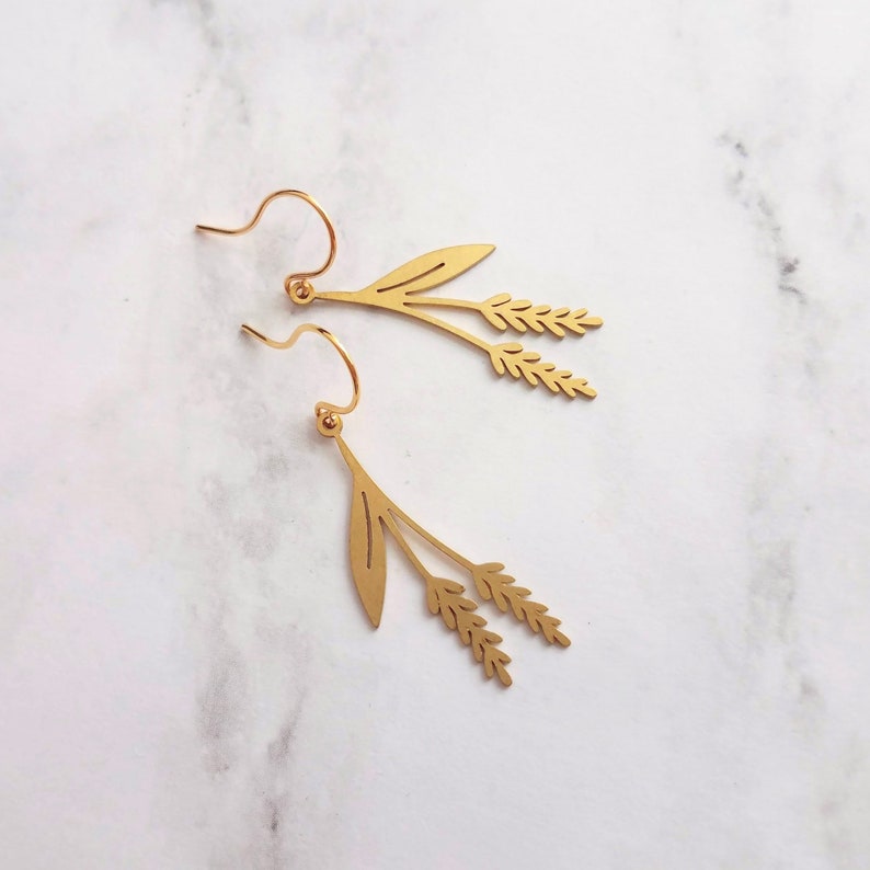 Wheat Earrings, gold wheat earring, wheat stalk earring, farmer earring, cowgirl earring, gold country earring, farm earring, crop earring image 5