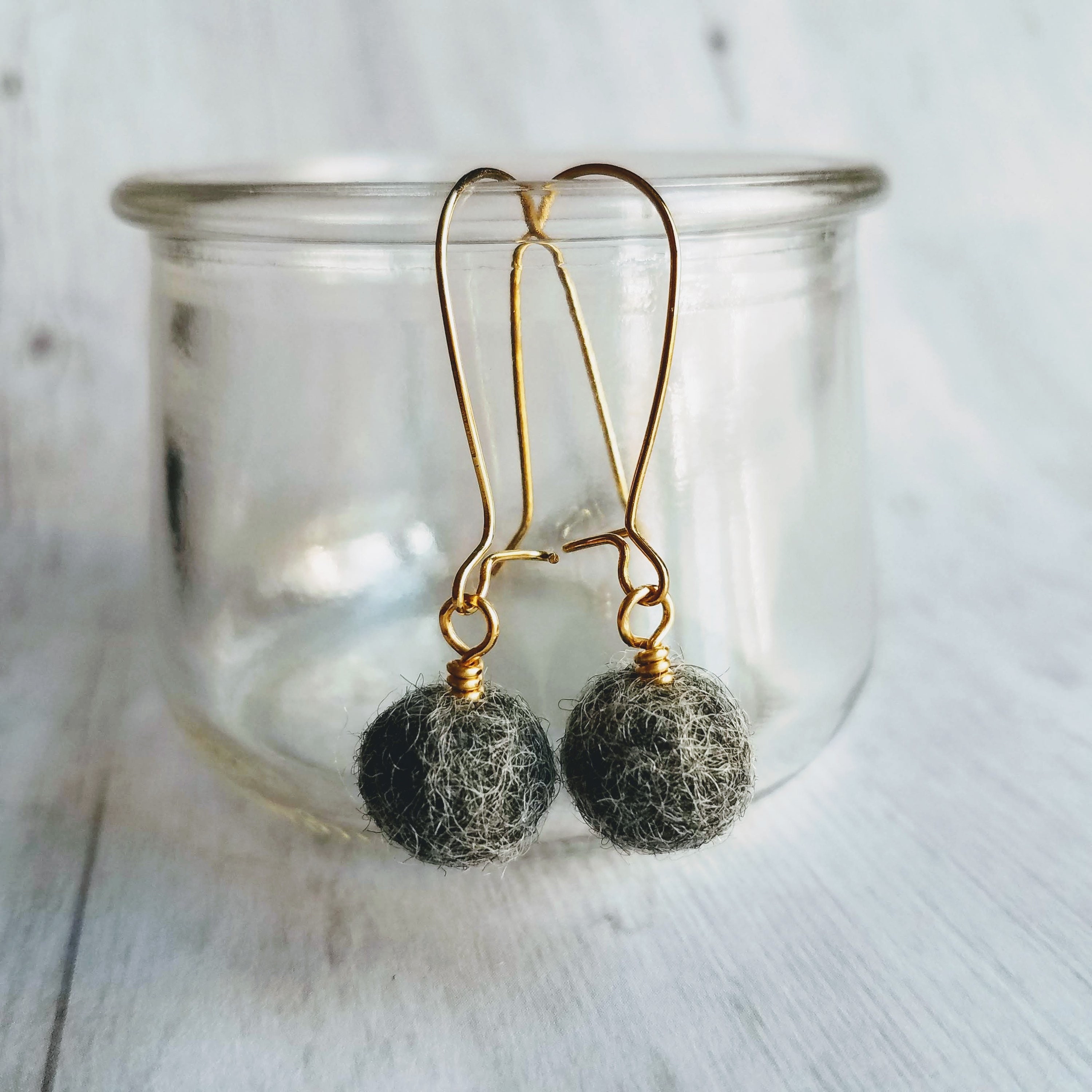 Grey Wool Tweed Earrings needle felt wooly orb on latching Etsy