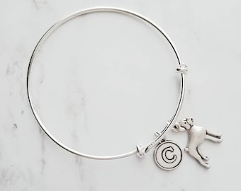 Boxer Dog Bracelet - silver adjustable bangle double loop pet charm - personalized letter initial monogram - handmade Boxer puppy jewelry
