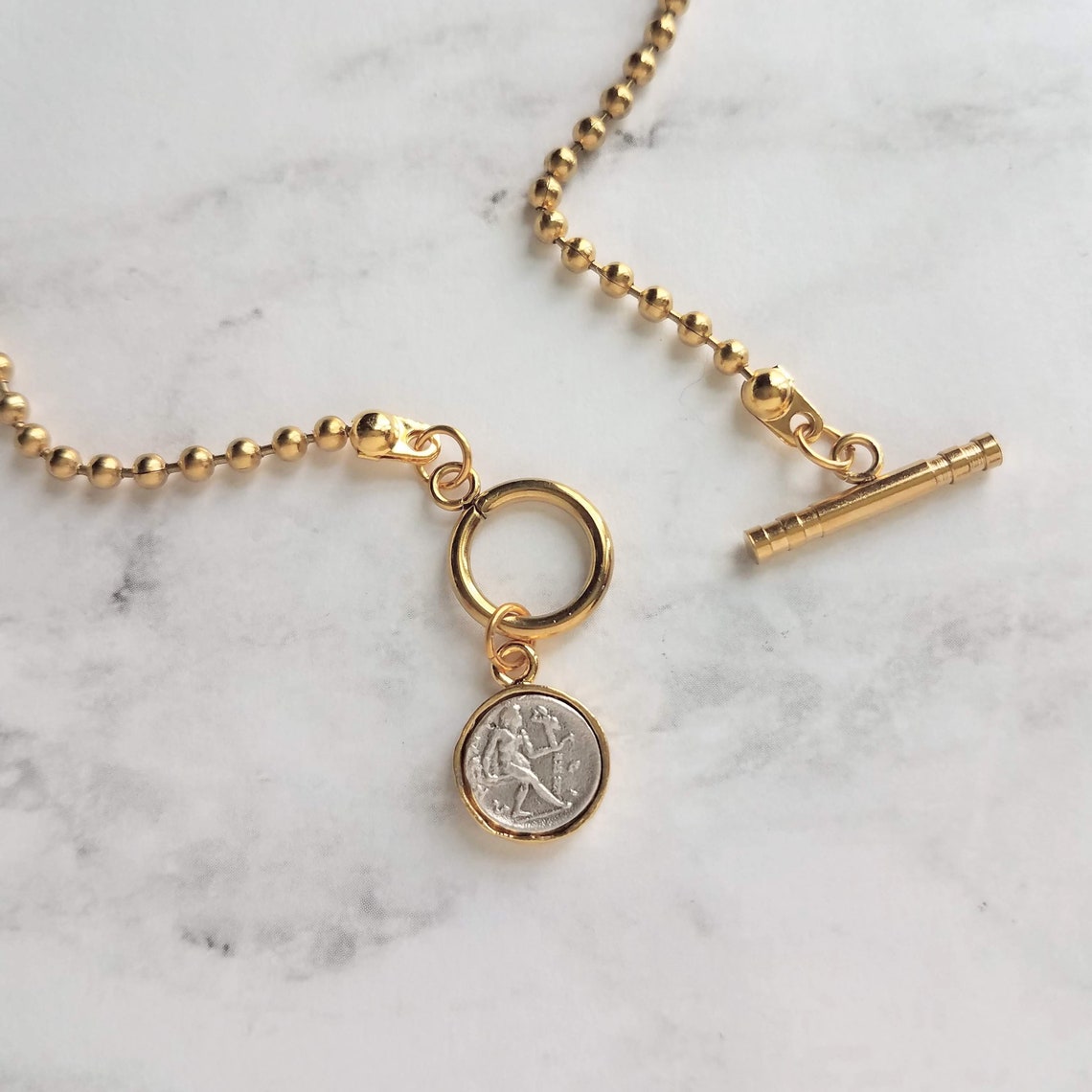 Large Gold Ball Chain Necklace front toggle clasp necklace Etsy