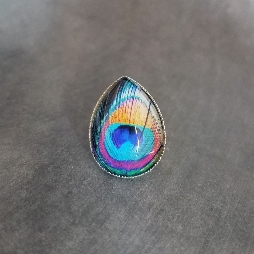 Peacock Feather Ring, Peacock Ring, Silver Peacock Ring, Statement Ring ...