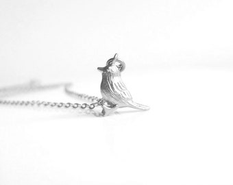 Silver Bird Necklace, tiny bird charm, chick necklace, little bird pendant baby bird necklace simple delicate chain small chickadee necklace