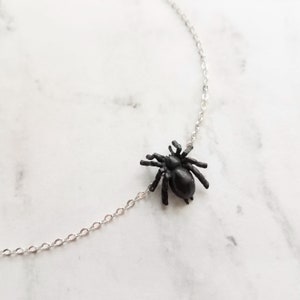 Black Spider Necklace - Halloween necklace, arachnid necklace, little spider necklace, silver spider necklace, spider pendant, small spider