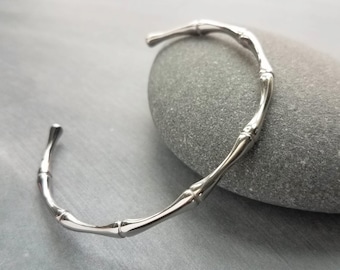 Silver Cuff Bracelet, bamboo cuff, silver bangle, bamboo bracelet, vine bracelet, silver bamboo, stacking bracelet, simple plain bangle thin