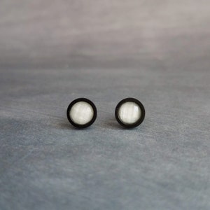 White Black Stud Earrings, milky white stud earrings, milky white earrings, matte black earring, iridescent white, opal white round sparkle