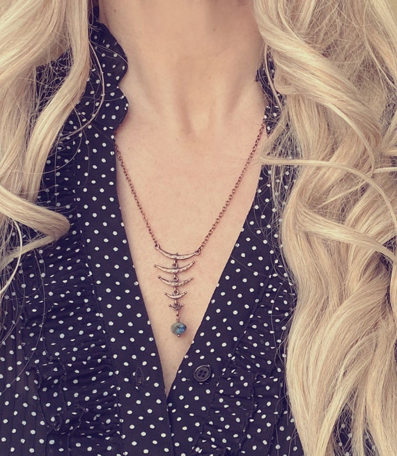 Fish Bone Necklace Antique Copper 