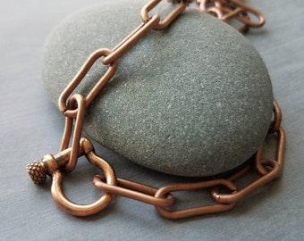 Paperclip Chain Necklace, antique copper chain, big front clasp necklace, chunky copper, screw shackle horseshoe clasp large oval link chain