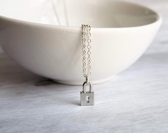 Small Lock Necklace, tiny padlock necklace, silver lock necklace, gold lock necklace, key lock pendant, commitment necklace, love necklace