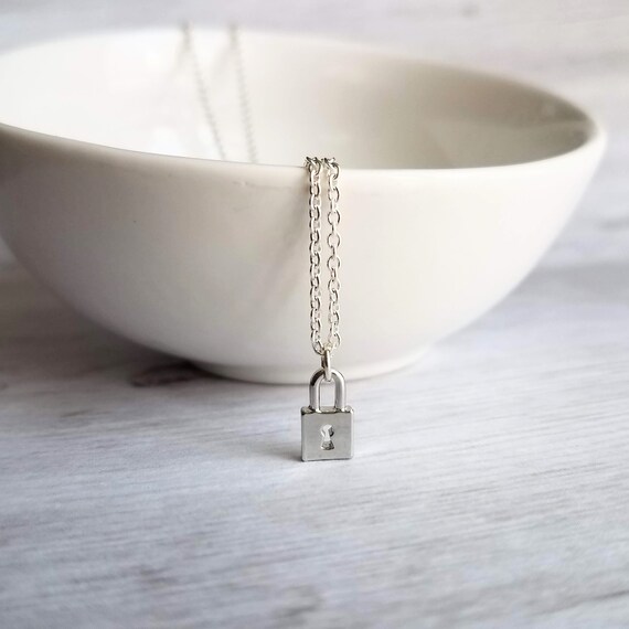 Small Lock Necklace in gold or silver minimalist teeny tiny Etsy