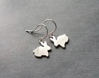 Silver Bunny Earrings, little silver rabbit earring, small rabbit dangle earring, baby bunny earring, girls Easter earring tiny silver bunny