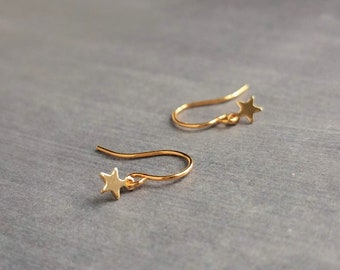 Minimalist Star Earrings, tiny gold star earring, gold star dangle earring, small gold star earrings, mini star earring wishing star earring