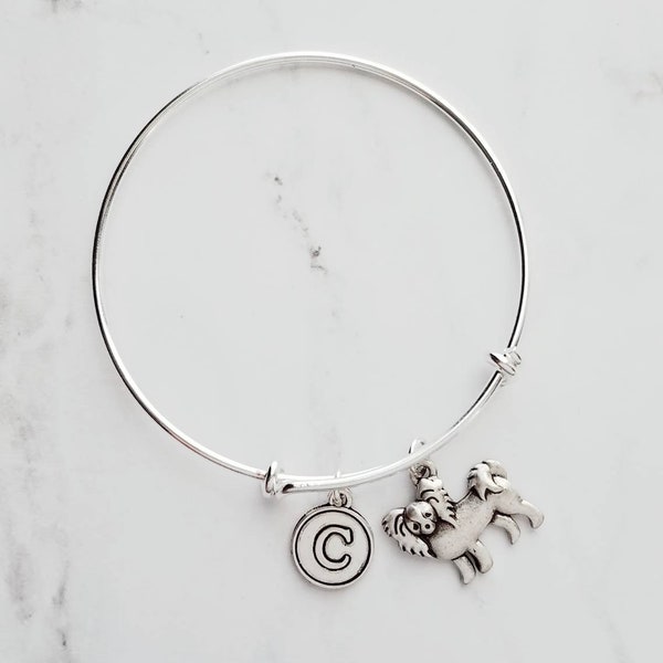 Papillon Jewelry Bracelet - adjustable bangle double loop pet dog charm - personalized letter initial monogram - toy puppy breed accessory