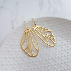 Wing Earrings - butterfly earring, gold wing earring, fairy earring, angel earring, large wing earring, large wing earring, gold butterfly