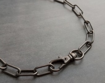 Matte Black Gunmetal Necklace, matte gunmetal chain, paperclip chain, large oval link chain, big front clasp necklace, thick chunky chain
