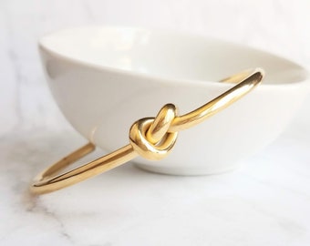Gold Knot Bracelet - tie the knot bracelet, bridesmaid bracelet, pretzel knot, knot cuff, gold cuff bracelet, thin cuff, oval bangle, cuff