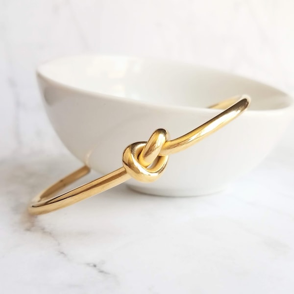 Gold Knot Bracelet - tie the knot bracelet, bridesmaid bracelet, pretzel knot, knot cuff, gold cuff bracelet, thin cuff, oval bangle, cuff