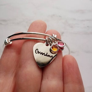 Grandma Bracelet, birthstone bracelet, silver adjustable bangle, mothers day gift, grandchildren, memento bracelet, keepsake gift, charm image 9
