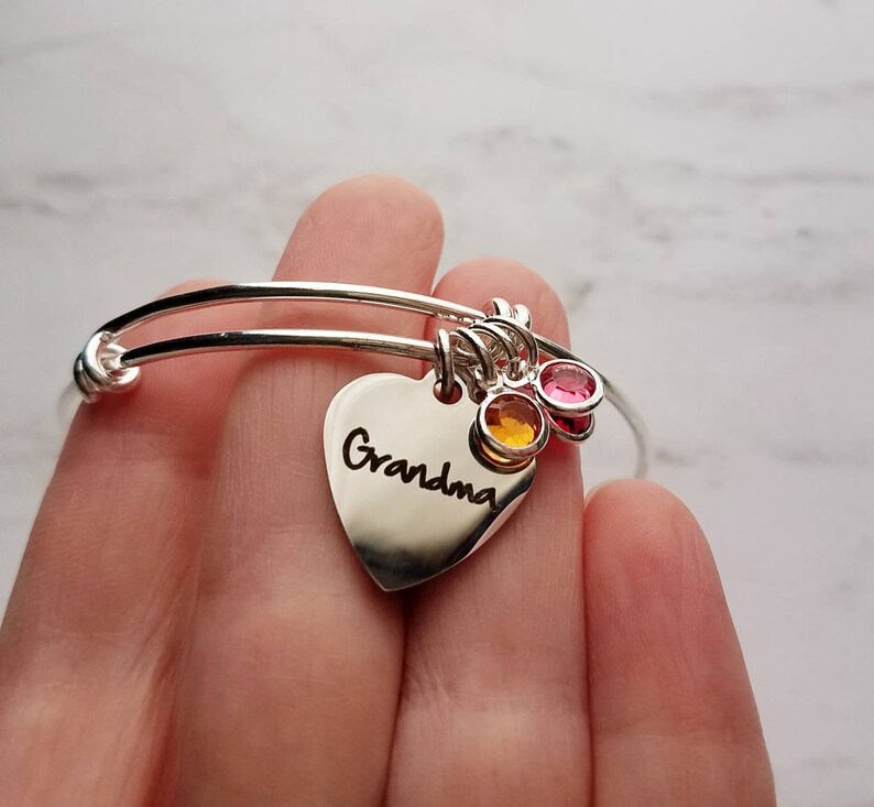 Grandma Bracelet, birthstone bracelet, silver adjustable bangle, mothers day gift, grandchildren, memento bracelet, keepsake gift, charm image 9
