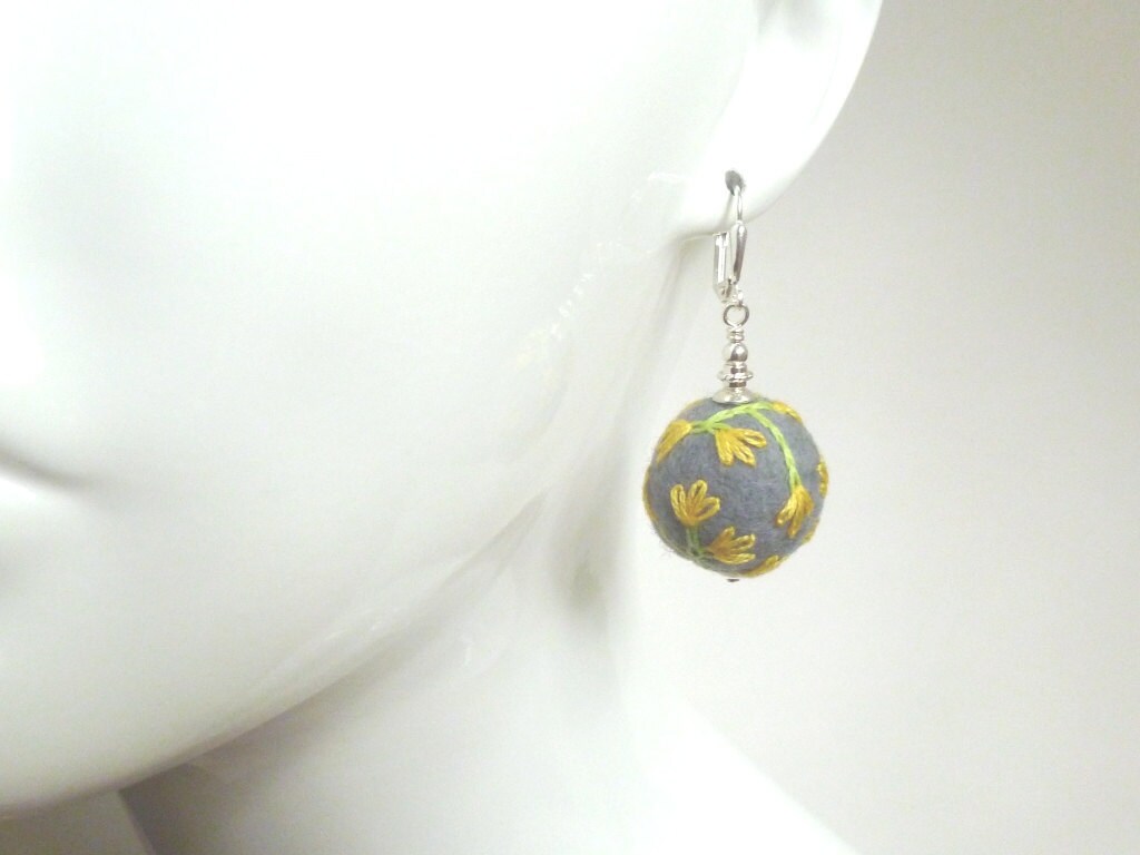 Grey Ball Earrings Needle Felted Earring Wool Earring Wool Etsy