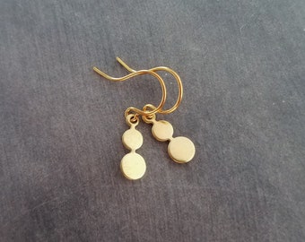 Little Gold Dot Earrings, tiny gold earring, connected dots, brass earring, small dangles, small gold circle earring, delicate gold dangle