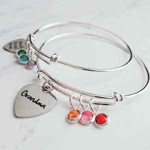 Grandma Bracelet, birthstone bracelet, silver adjustable bangle, mothers day gift, grandchildren, memento bracelet, keepsake gift, charm image 8